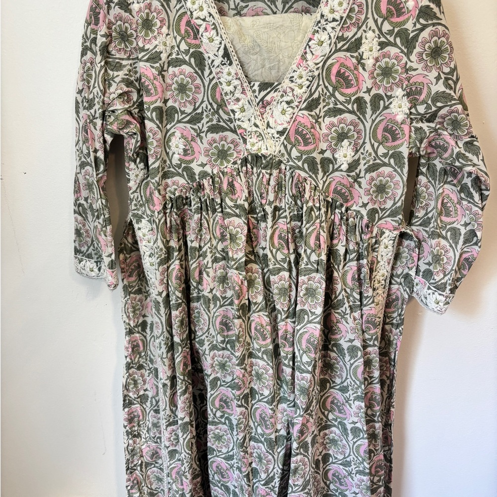 Floral Pink and Green Kids Dress